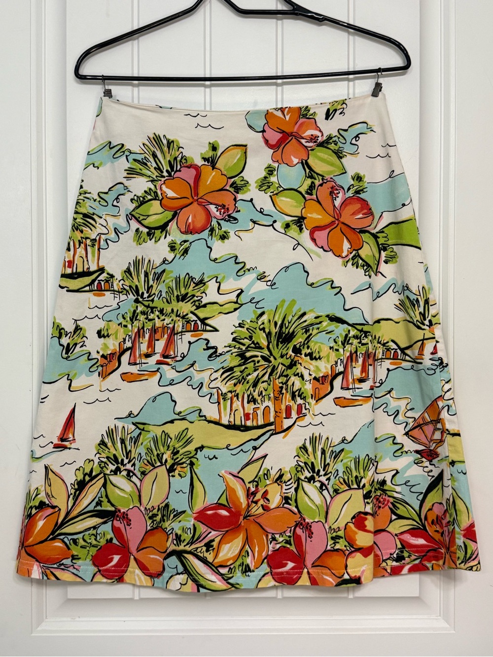 Cotton Blend Tropical Print Chadwick's Floral Multicolor Skirt
